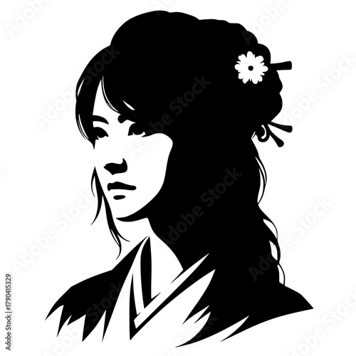 Silhouette portrait of a calm woman