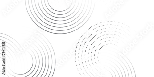 Modern white background with black circle rings. Digital future technology concept modern abstract simple art