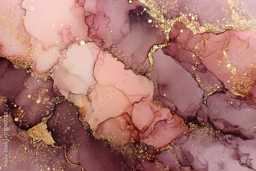 Beautiful Abstract Art With Pink and Gold Details Created Using Fluid Techniques