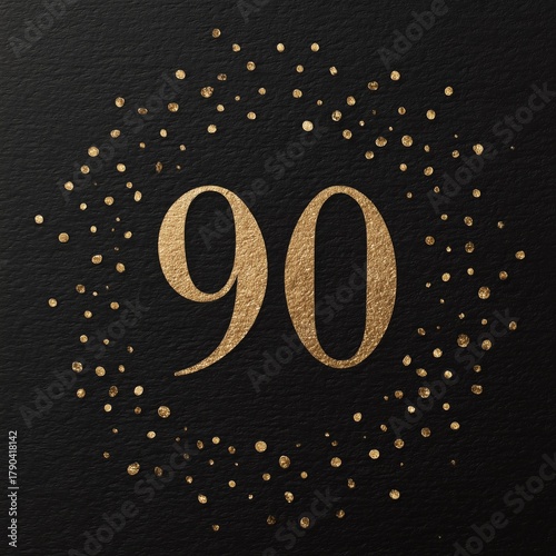Elegant Black Background With Golden Glitter Number 90 for a Special Mileston...