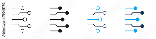 Electronic Circuit Digital Path Connection Line and Solid Icon Set. Technology Wires Signal Flow Microchip Hardware Symbol Collection. Isolated Vector Illustration