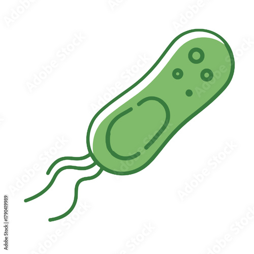 Green Bacteria Cell with Flagella: Microbiology, Science, and Germ Vector Icon