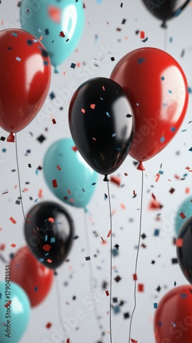Colorful Balloons With Confetti in the Air at a Festive Celebration Scene