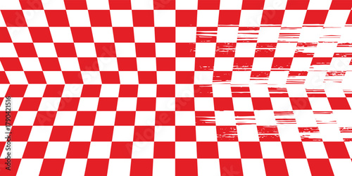 Checkerboard, chessboard, checkered plane in angle perspective. Tilted, vanishing empty floor modern.