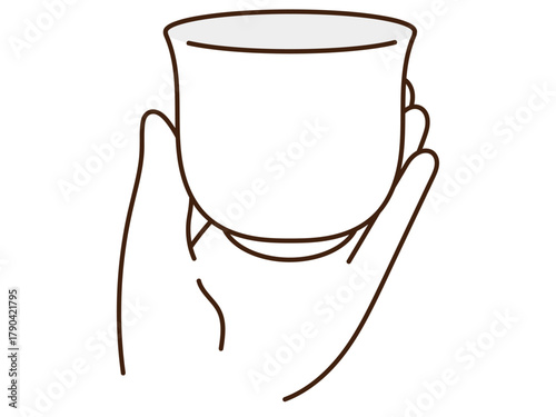 湯飲みを持つ手のシンプルな黒ラインイラスト