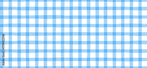 Light blue vichy checkered tartan seamless pattern, cute kid’s style plaid vector illustration for textile design, picnic fabric prints, packaging and decorative backgrounds