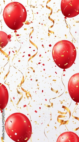 Celebrate With Red Balloons and Golden Confetti for a Joyful Occasion