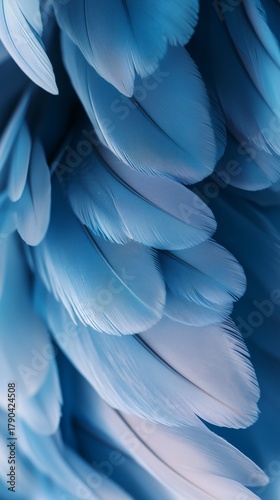 Vibrant Blue Feathers Displaying Intricate Textures Under Soft Light in a Ser...