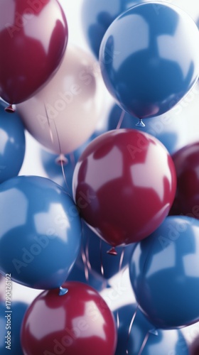 Colorful Balloons in Shades of Blue and Red Float Together in a Festive Celeb...
