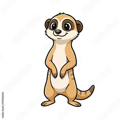 Cute cartoon meerkat standing and looking forward