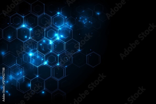 Bright Blue Hexagonal Patterns Create a Stunning Visual Display in a Dark Bac...
