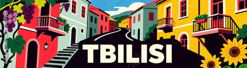 Colorful street art of Tbilisi with vibrant buildings