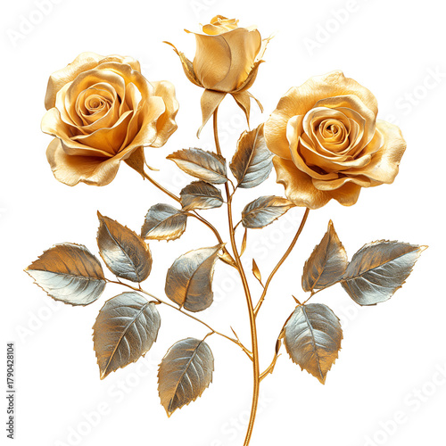 Decorative gold roses transparent background