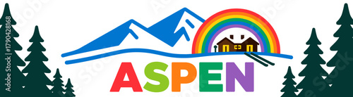 Colorful Aspen logo with mountains on white background