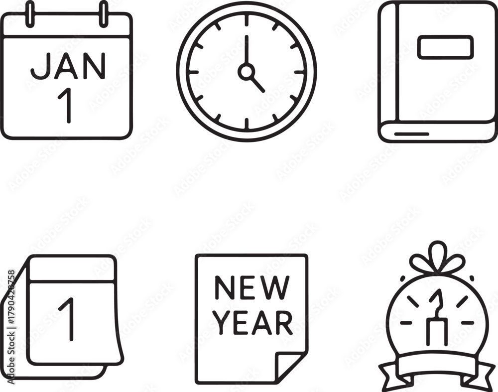 Fototapeta premium symbolic calendar icons black and white vector illustration.eps