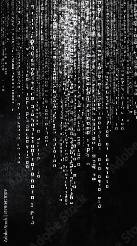 Digital Rain With Binary Code Cascading Over a Dark Background
