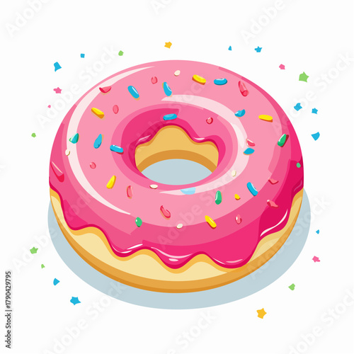Delicious Pink Donut with Sprinkles Illustration on White Background, Tasty Treat Design
