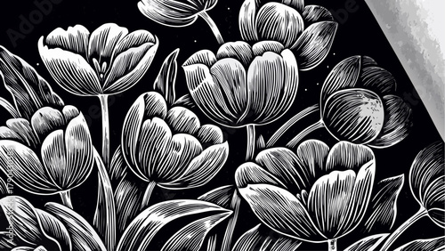 Elegant black and white tulip design offers a modern floral aesthetic perfect for sophisticated projects with a touch of nature's beauty in a clean style