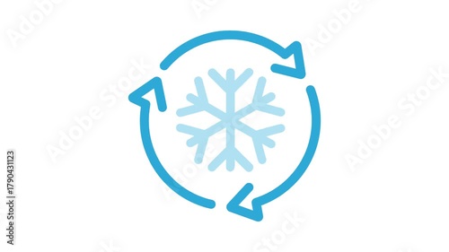 Freezer control icon, auto cooling or defrost, conditioning car or house, snowflake with two rotation arrows.