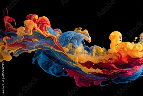 Colorful Abstract Paint Swirl Against a Black Background Creates Dynamic Move...