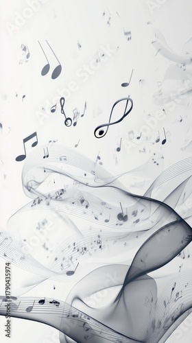 Musical Notes Flow Through Smoke Patterns in an Artistic Abstract Display