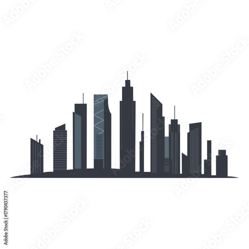  Modern City Skyline Silhouette – Minimalist Urban Icon of Architecture, Skyscrapers, and Metropolitan Life