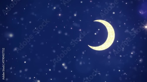 Dreamy Night Sky with Crescent Moon and Twinkling Stars.