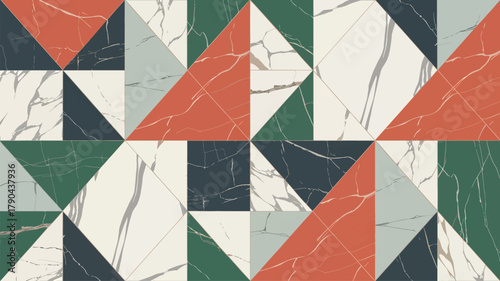 Geometric Marble Pattern Terracotta Teal Navy Cream