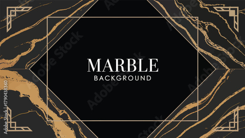Black and gold marble texture with geometric frame