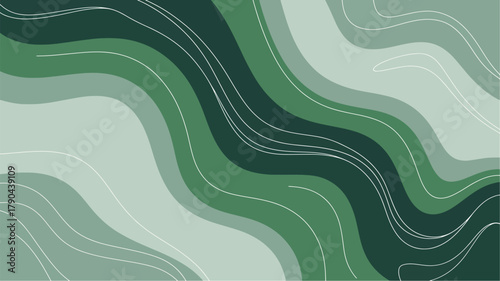 Abstract green wavy lines background with organic shapes