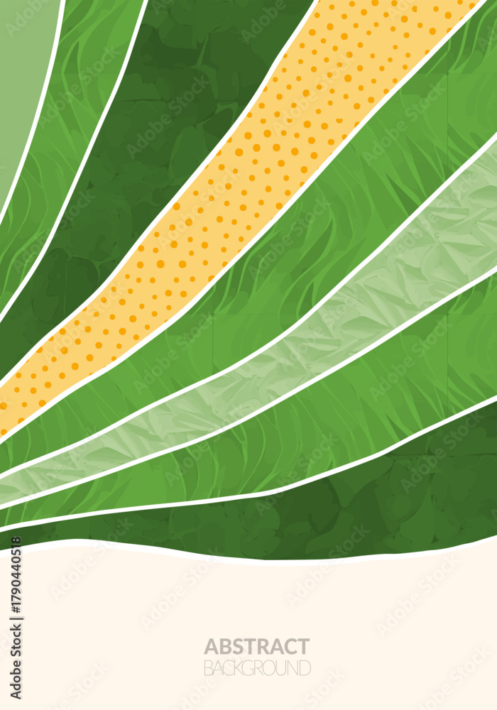 Obraz premium Abstract aesthetic eco green collage design. Organic nature shape vector illustration. Landscape pattern composition. Geometric field ornament. Contemporary vertical poster, modern field background