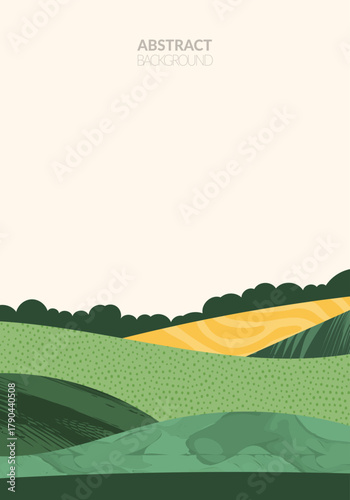 Abstract green shape for field collage or eco pattern. Ecology garden, farm, nature design vector background. Contemporary rectangle pieces composition. Geometric organic applique, patchwork ornament