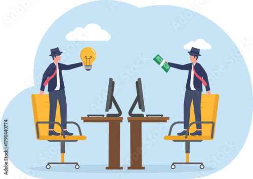 illustration of dark business conducting illegal transactions of ideas and innovations
