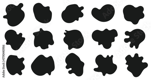 Abstract organic blob shapes set. Fluid wavy round forms and soft liquid doodle elements. Abstract geometric composition with vibrant color blocks and clean lines suitable for modern design projects