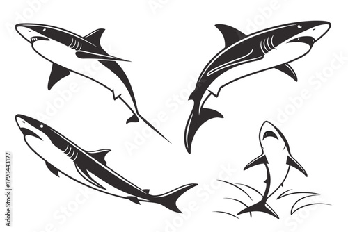 Minimalist shark fin icon set with realistic detail
