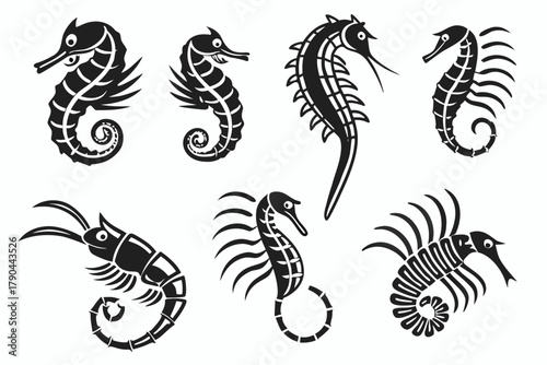 Minimalist sea cucumber icon set with aquatic elements