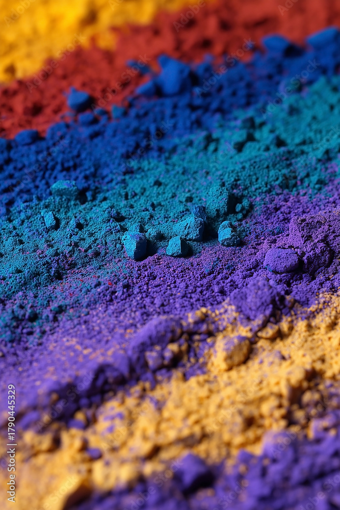 Fototapeta premium Colorful pile of powder with a rainbow effect. The colors are vibrant and the texture is rough