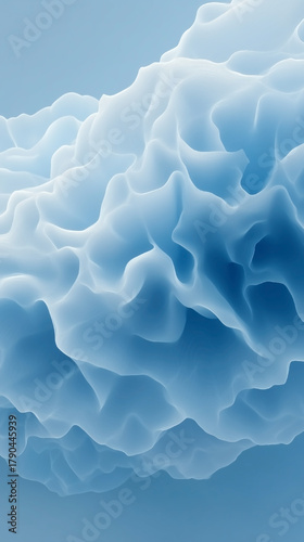 A blue and white image of a cloud with a blue and white background. The image has a dreamy and ethereal quality to it
