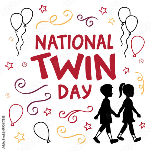 NATIONAL TWIN DAY vector illustration isolated on white background