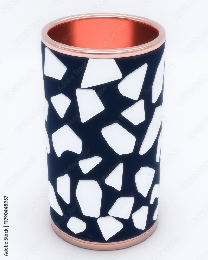 Fototapeta premium Modern Terrazzo-Inspired Black and White Vase with Copper Interior