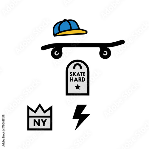 Skateboarding street culture urban lifestyle graphic elements