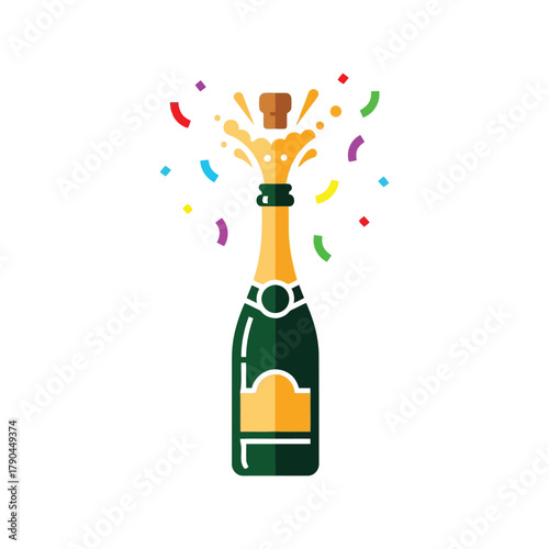 Champagne bottle popping with confetti and bubbles celebration vector art Vector, illustration
