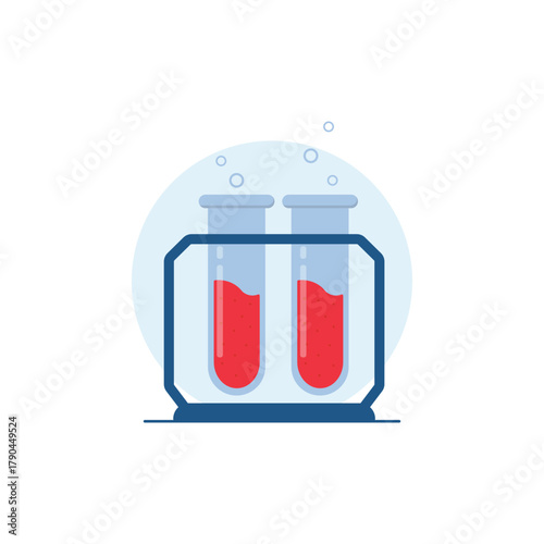 Test Tubes with Blood Sample in a Rack Vector Illustration. Medical Test Concept Design