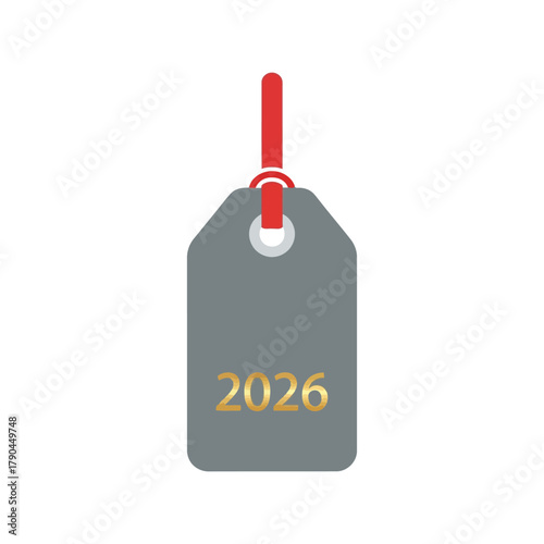 New year 2026 price tag icon, future year label with red string attachment Vector, illustration