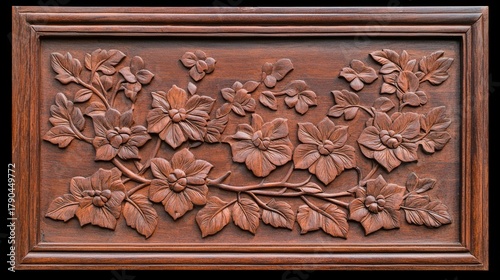 Intricate Floral Wood Carving Art: Nature-Inspired Decorative Wall Panel Craftsmanship
