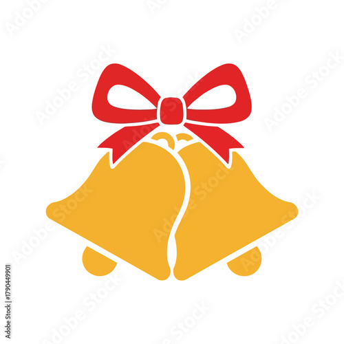 Christmas bells with red ribbon bow, festive holiday icon, vector illustration Vector, illustration