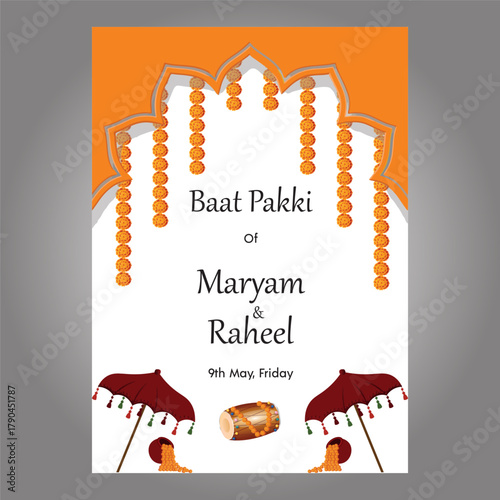 Indian wedding. Indian haldi night. Haldi, Dholki, Mehndi night invitation card. Editable vector illustration for traditional rajasthani indian haldi , mehendi wedding setup, sangeet night decoration