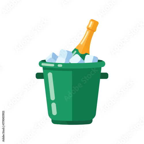 Green ice bucket with champagne bottle and ice cubes, celebration concept illustration Vector, illustration