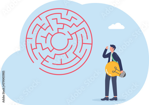 illustration of confusion in finding business ideas and innovations to solve business problems
