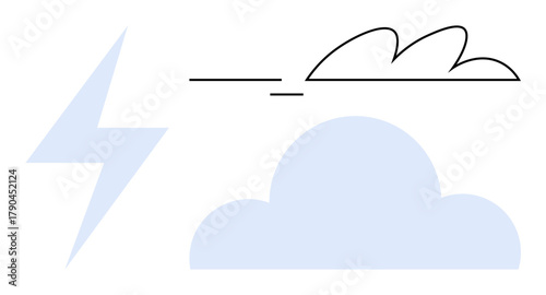 Simplistic design of a cloud, lightning bolt, and streamlined wind lines. Ideal for weather, forecast, environment, nature, energy sustainability and climate concepts. Clean and simple flat